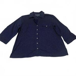 Karen Scott KS Women’s XL Blue Polka Dot Cotton Button-Up Cotton Blouse